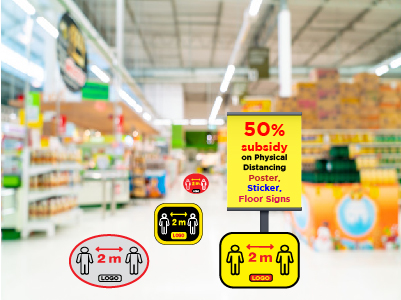 50% Discount on Covid-19 Physical Distancing Stickers, Floor Decals and Poster / Signs for Essential Business, Supermarket & Takeout Restaurant